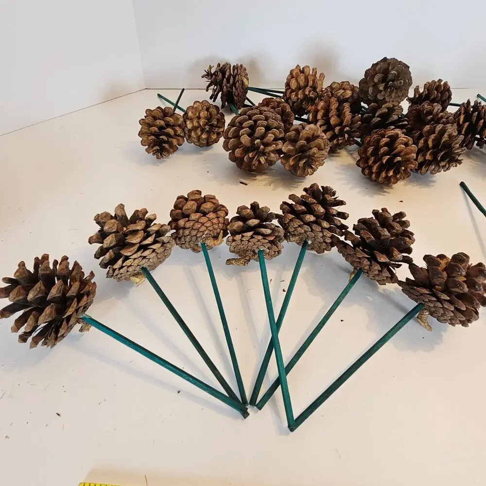 30 Natural Pine Cone Floral Picks 7in Green Wood Stems Wreath Craft Rustic Decor